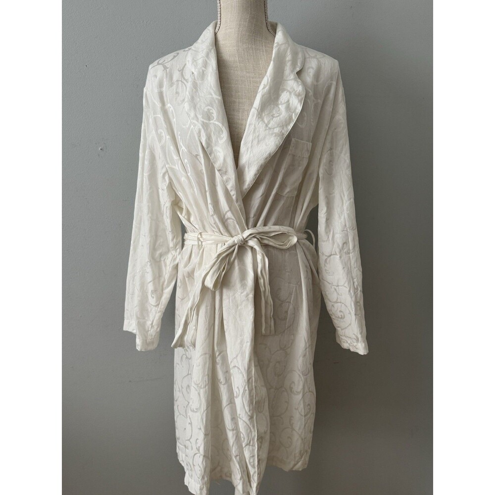 Linda Hartman Intimates Silk Cotton Robe Ivory Nightgown Embroidered Size XL